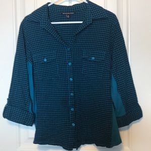 Teal and black blouse